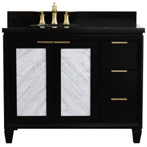 Pemberly Row 43&quot Solid Wood Vanity with Left Oval Sink in Blue/Black Galaxy