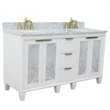 Pemberly Row Double Rectangle Sink Solid Wood Vanity in White/White Carrara