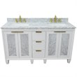 Pemberly Row Double Rectangle Sink Solid Wood Vanity in White/White Carrara