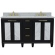 Pemberly Row Double Rectangle Sink Solid Wood Vanity in Blue/Gray Granite Stone