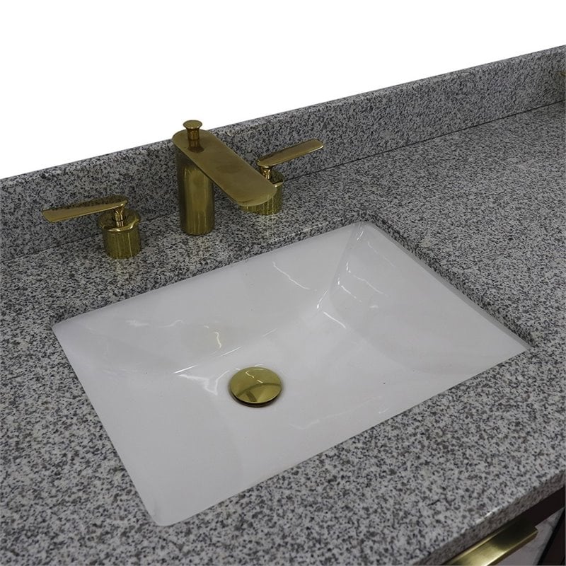 Pemberly Row Double Rectangle Sink Solid Wood Vanity in Blue/Gray Granite Stone
