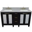 Pemberly Row Double Rectangle Sink Solid Wood Vanity in Blue/Gray Granite Stone