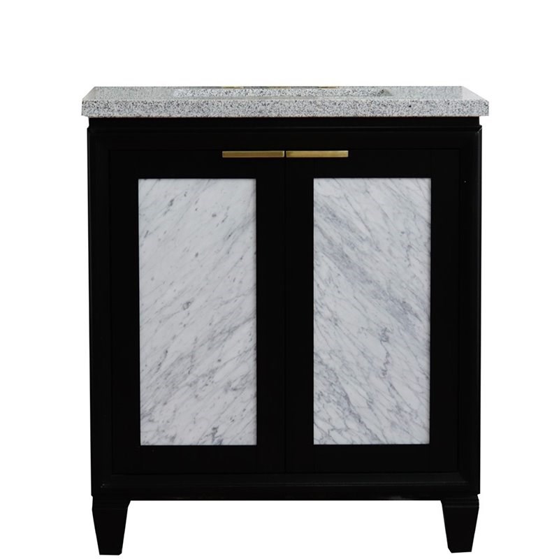 Pemberly Row Single Rectangle Sink Solid Wood Vanity in Blue/Gray Granite Stone