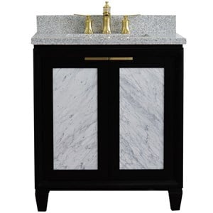 Pemberly Row Single Rectangle Sink Solid Wood Vanity in Blue/Gray Granite Stone