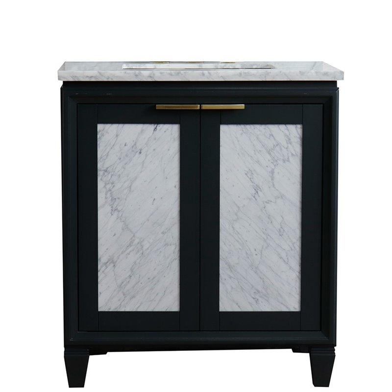 Pemberly Row Solid Wood Single Rectangle Sink Vanity in Dark Gray/White Carrara