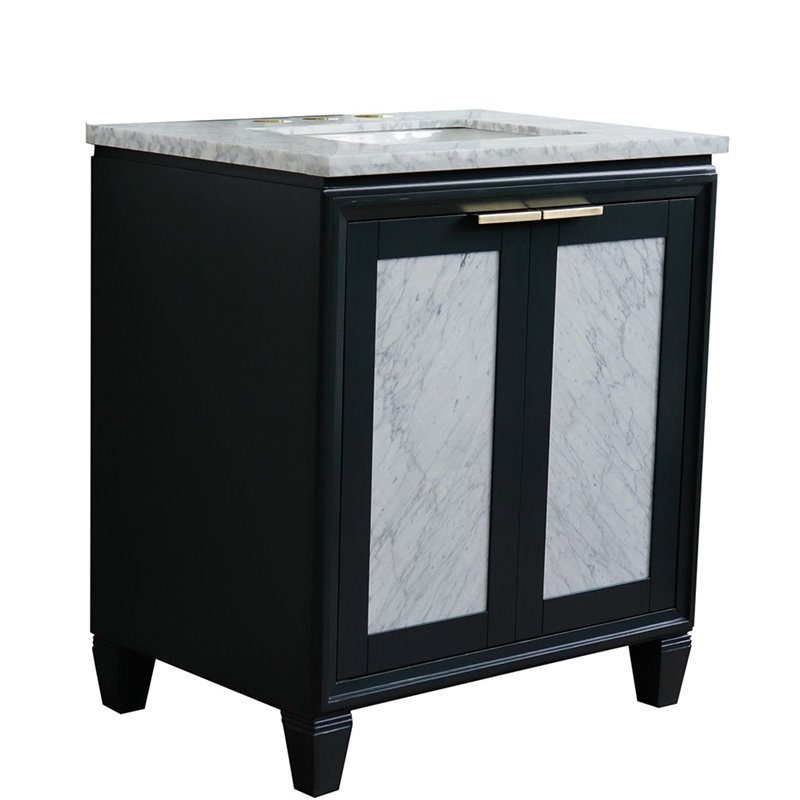 Pemberly Row Solid Wood Single Rectangle Sink Vanity in Dark Gray/White Carrara