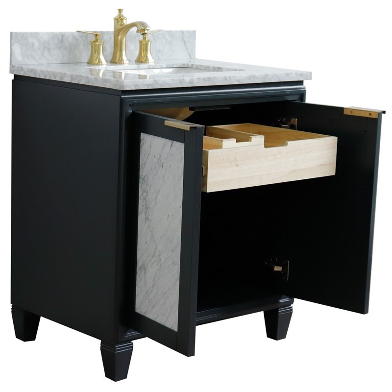 Pemberly Row Solid Wood Single Rectangle Sink Vanity in Dark Gray/White Carrara