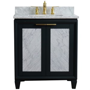Pemberly Row Solid Wood Single Rectangle Sink Vanity in Dark Gray/White Carrara