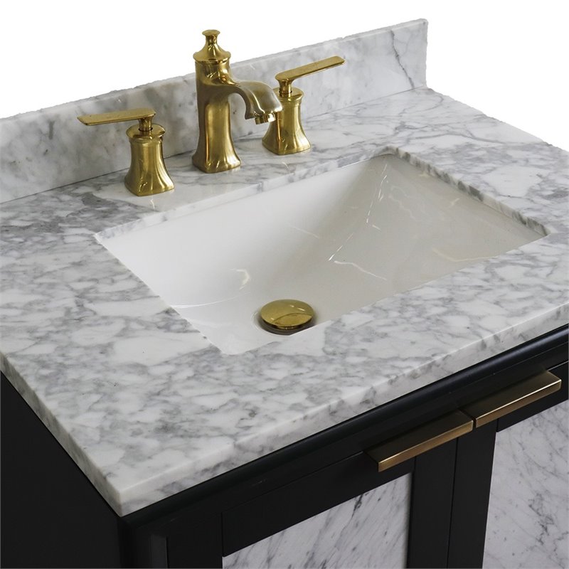 Pemberly Row Solid Wood Single Rectangle Sink Vanity in Dark Gray/White Carrara