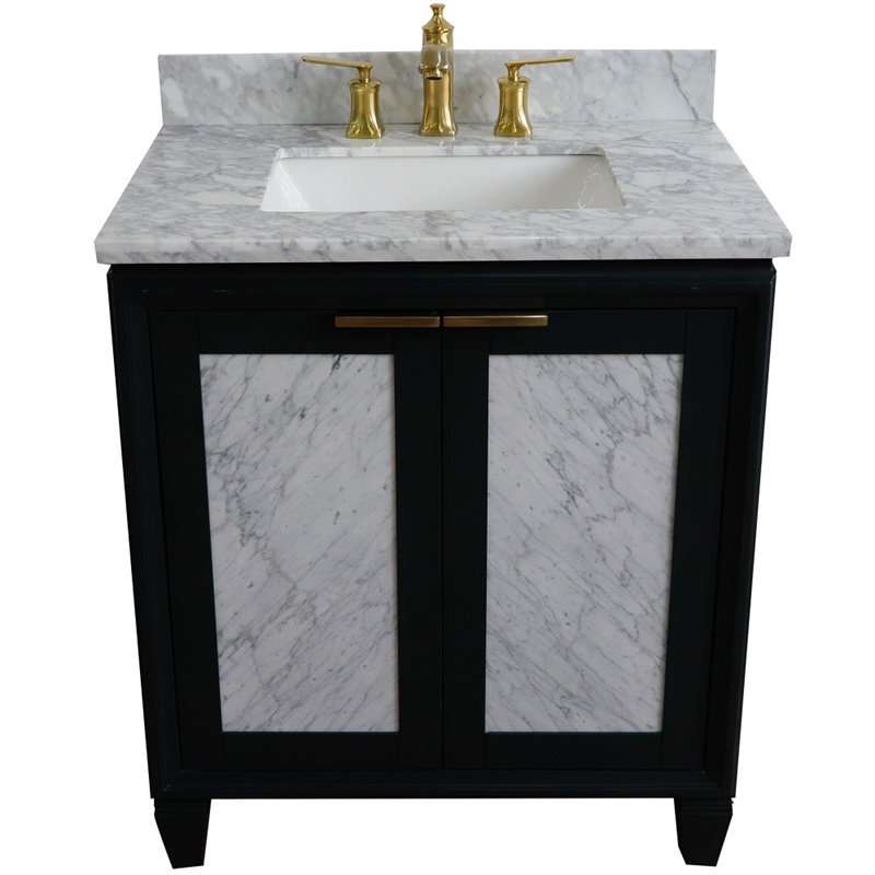 Pemberly Row Solid Wood Single Rectangle Sink Vanity in Dark Gray/White Carrara