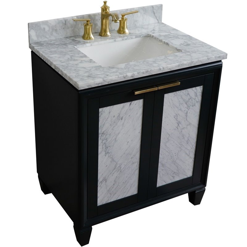 Pemberly Row Solid Wood Single Rectangle Sink Vanity in Dark Gray/White Carrara