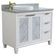 Pemberly Row Solid Wood Vanity with Left Round Sink in White/Gray Granite Stone