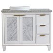 Pemberly Row Solid Wood Vanity with Left Round Sink in White/Gray Granite Stone