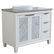 Pemberly Row Solid Wood Vanity with Left Round Sink in White/Gray Granite Stone