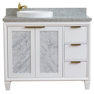 Pemberly Row Solid Wood Vanity with Left Round Sink in White/Gray Granite Stone
