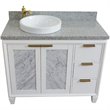 Pemberly Row Solid Wood Vanity with Left Round Sink in White/Gray Granite Stone