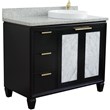 Pemberly Row Solid Wood Vanity with Right Round Sink in Blue/Gray Granite Stone