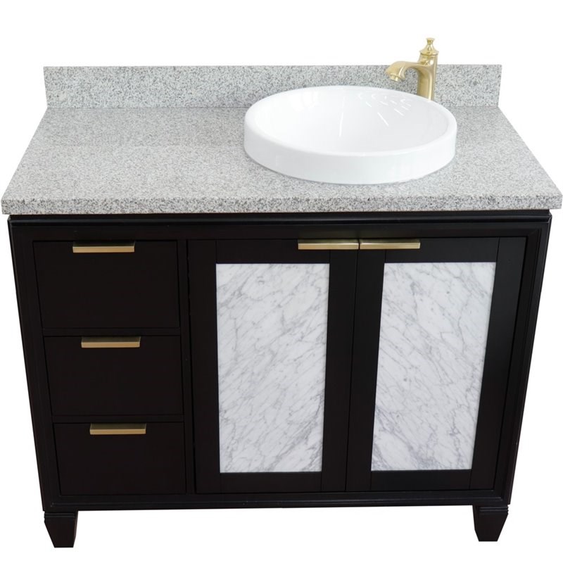 Pemberly Row Solid Wood Vanity with Right Round Sink in Blue/Gray Granite Stone