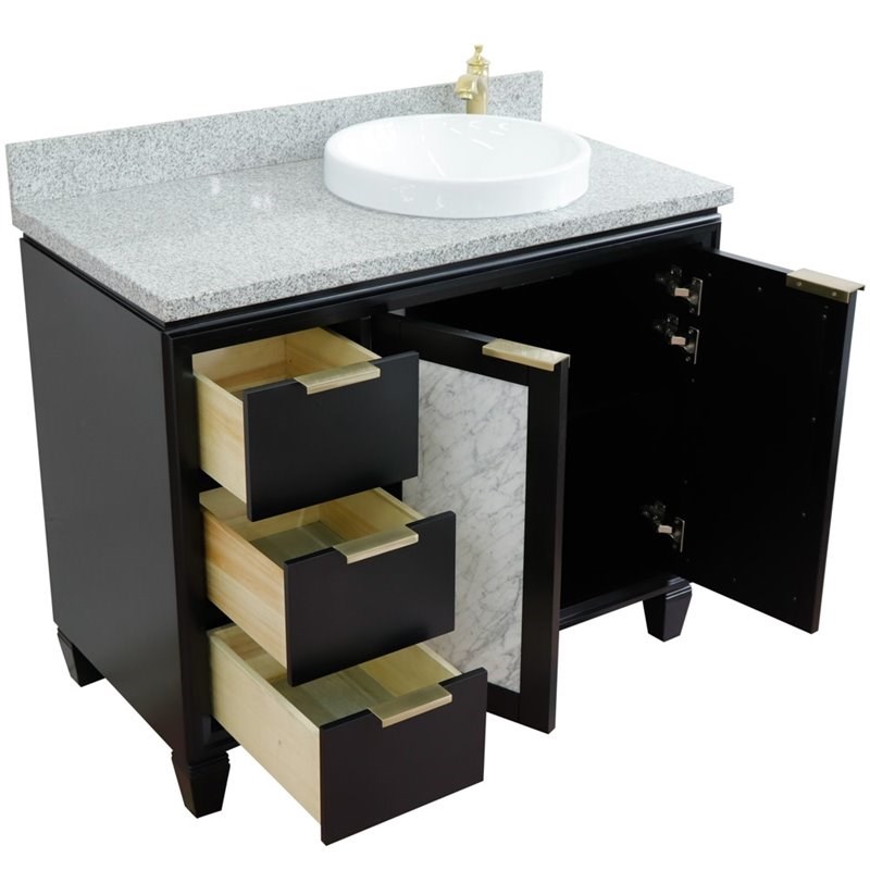 Pemberly Row Solid Wood Vanity with Right Round Sink in Blue/Gray Granite Stone