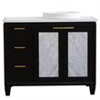 Pemberly Row Solid Wood Vanity with Right Round Sink in Blue/White Quartz Stone