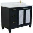 Pemberly Row Solid Wood Vanity with Right Round Sink in Gray/White Quartz Stone
