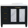Pemberly Row Solid Wood Vanity with Right Round Sink in Gray/White Quartz Stone