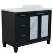 Pemberly Row Solid Wood Vanity with Right Round Sink in Gray/White Quartz Stone
