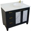 Pemberly Row Solid Wood Vanity with Right Round Sink in Gray/White Quartz Stone