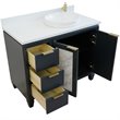 Pemberly Row Solid Wood Vanity with Right Round Sink in Gray/White Quartz Stone