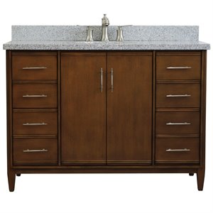 Pemberly Row 49&quot Single Oval Sink Solid Wood Vanity in Walnut/Gray Granite Stone