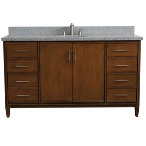 Pemberly Row 61&quot Single Oval Sink Solid Wood Vanity in Walnut/Gray Granite Stone