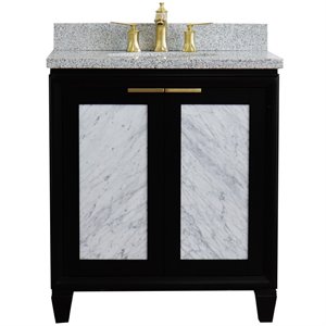 Pemberly Row 31&quot Single Oval Sink Solid Wood Vanity in Blue/Gray Granite Stone