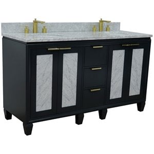 Pemberly Row 61&quot Solid Wood Double Oval Sink Vanity in Dark Gray/White Carrara