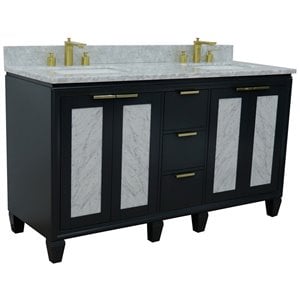 Pemberly Row 61&quot Solid Wood Double Rectangle Sink Vanity in Gray/White Carrara