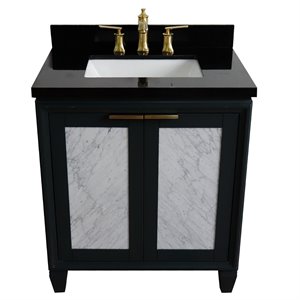 Pemberly Row Solid Wood Single Rectangle Sink Vanity in Dark Gray/Black Galaxy