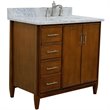 Pemberly Row Solid Wood Single Vanity w/ Right Oval Sink in Walnut/White Carrara