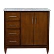 Pemberly Row Solid Wood Single Vanity w/ Right Oval Sink in Walnut/White Carrara