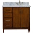 Pemberly Row Solid Wood Single Vanity w/ Right Oval Sink in Walnut/White Carrara