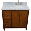 Pemberly Row Solid Wood Single Vanity w/ Right Oval Sink in Walnut/White Carrara