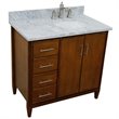 Pemberly Row Solid Wood Single Vanity w/ Right Oval Sink in Walnut/White Carrara