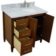 Pemberly Row Solid Wood Single Vanity w/ Right Oval Sink in Walnut/White Carrara