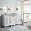Pemberly Row Double Rectangle Sink Solid Wood Vanity in White/Gray Granite Stone
