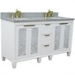 Pemberly Row Double Rectangle Sink Solid Wood Vanity in White/Gray Granite Stone