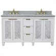 Pemberly Row Double Rectangle Sink Solid Wood Vanity in White/Gray Granite Stone