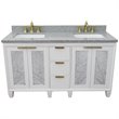 Pemberly Row Double Rectangle Sink Solid Wood Vanity in White/Gray Granite Stone