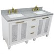 Pemberly Row Double Rectangle Sink Solid Wood Vanity in White/Gray Granite Stone