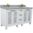 Pemberly Row Double Rectangle Sink Solid Wood Vanity in White/Gray Granite Stone