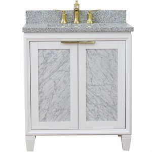 Pemberly Row Single Rectangle Sink Solid Wood Vanity in White/Gray Granite Stone