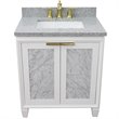 Pemberly Row Single Rectangle Sink Solid Wood Vanity in White/Gray Granite Stone
