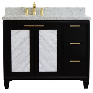 Pemberly Row 43&quot Solid Wood Vanity with Left Oval Sink - Blue/Gray Granite Stone
